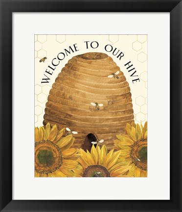 Framed Honey Bees &amp; Flowers Please portrait II-Welcome Print