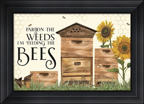 Framed Honey Bees &amp; Flowers Please landscape I-Pardon the Weeds Print