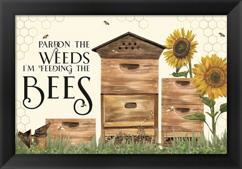 Framed Honey Bees &amp; Flowers Please landscape I-Pardon the Weeds Print