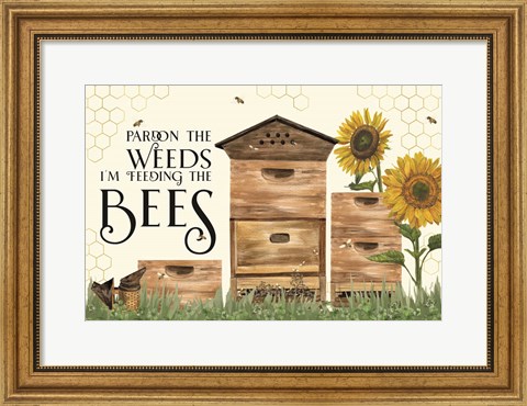 Framed Honey Bees &amp; Flowers Please landscape I-Pardon the Weeds Print