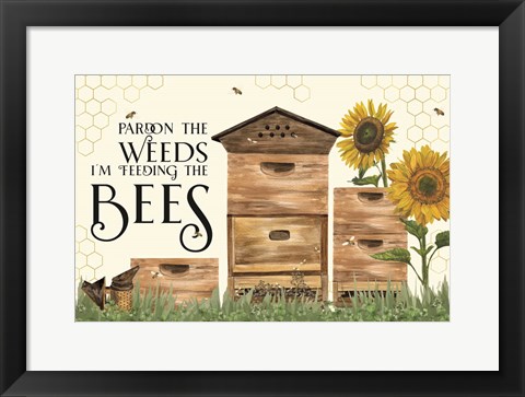 Framed Honey Bees &amp; Flowers Please landscape I-Pardon the Weeds Print