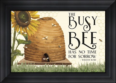 Framed Honey Bees &amp; Flowers Please landscape II-Busy Bee Print