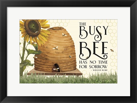 Framed Honey Bees &amp; Flowers Please landscape II-Busy Bee Print