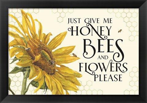 Framed Honey Bees &amp; Flowers Please landscape III-Give me Honey Bees Print