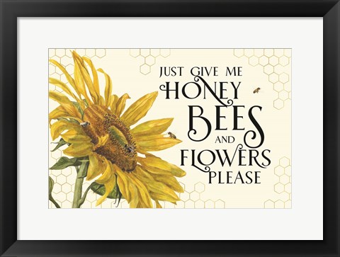 Framed Honey Bees &amp; Flowers Please landscape III-Give me Honey Bees Print