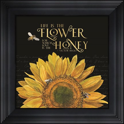 Framed Honey Bees &amp; Flowers Please on black II-The Flower Print