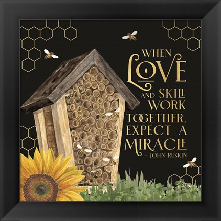 Framed Honey Bees &amp; Flowers Please on black V-Love and Skill Print