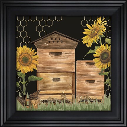Framed Honey Bees &amp; Flowers Please on black VII Print