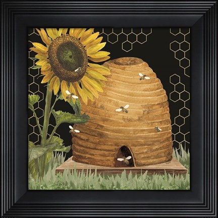 Framed Honey Bees &amp; Flowers Please on black VIII Print