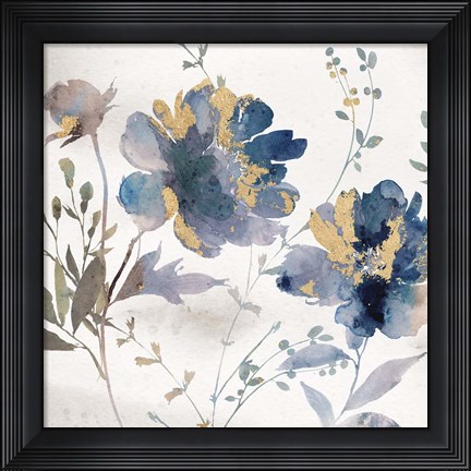 Framed Blue Watercolor Florals Print