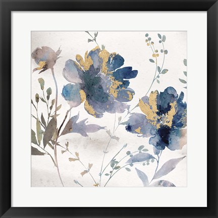 Framed Blue Watercolor Florals Print