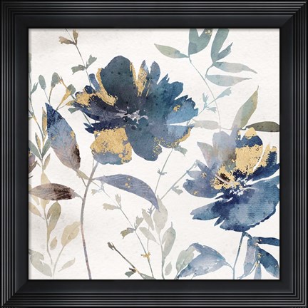 Framed Blue Watercolor Florals II Print