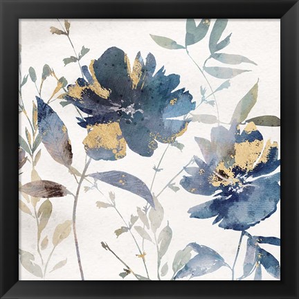 Framed Blue Watercolor Florals II Print