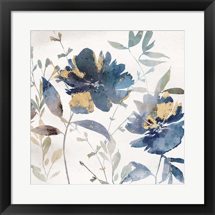 Framed Blue Watercolor Florals II Print