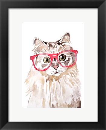 Framed Cat with Glasses Print