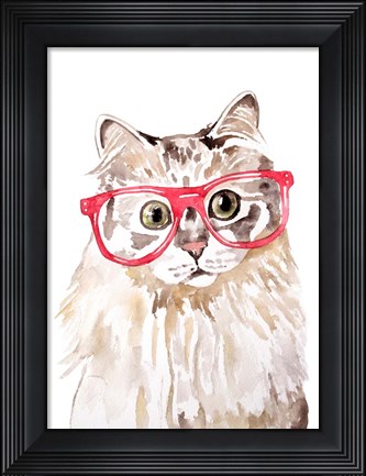 Framed Cat with Glasses Print
