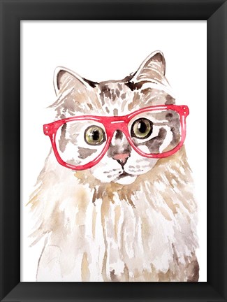 Framed Cat with Glasses Print