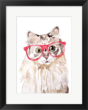 Framed Cat with Glasses Print