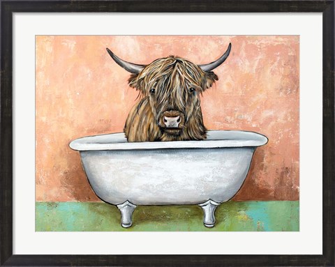 Framed Bathtime Highland Cow Print