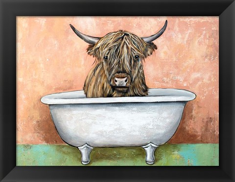 Framed Bathtime Highland Cow Print