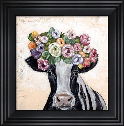 Framed Flower Cow Crown Print