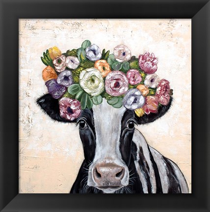 Framed Flower Cow Crown Print