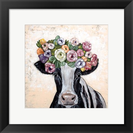 Framed Flower Cow Crown Print