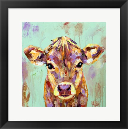 Framed Celadon Cow Print