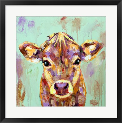 Framed Celadon Cow Print