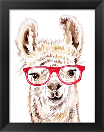 Framed Llama in Glasses Print