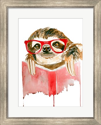 Framed Reading Sloth Print