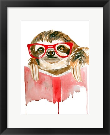 Framed Reading Sloth Print