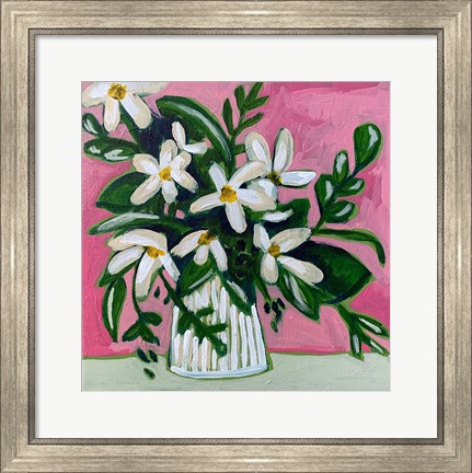 Framed Floral on Pink II Print