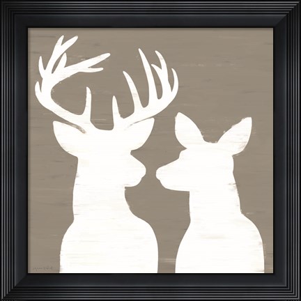 Framed Buck and Doe Silhouette Print