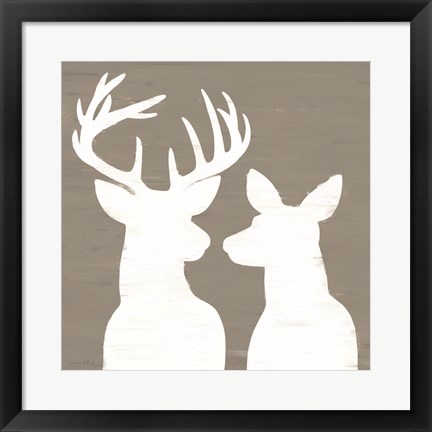 Framed Buck and Doe Silhouette Print