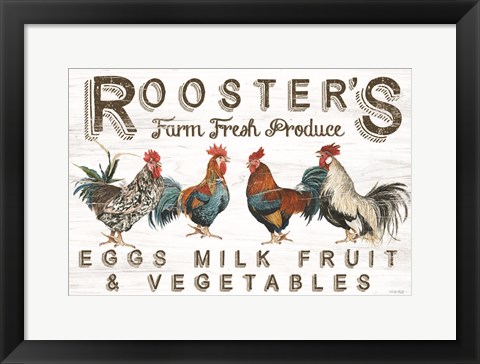 Framed Rooster&#39;s Farm Fresh Produce Print
