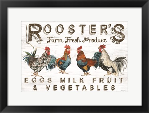 Framed Rooster&#39;s Farm Fresh Produce Print