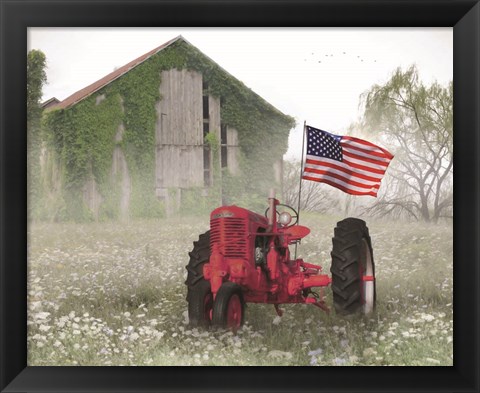 Framed Red Patriotic Tractor Print