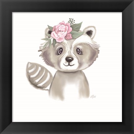 Framed Cute Floral Raccoon Print