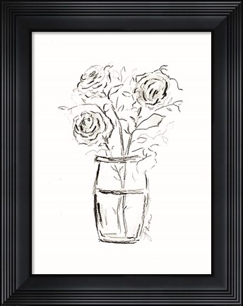 Framed Roses Charcoal Sketch Print