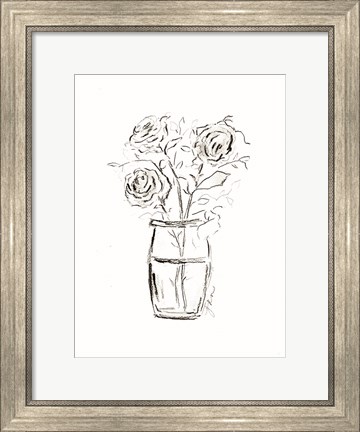 Framed Roses Charcoal Sketch Print