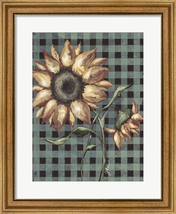 Framed Sunflowers Plaid I Print