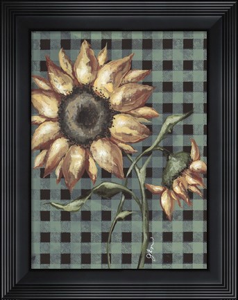 Framed Sunflowers Plaid I Print