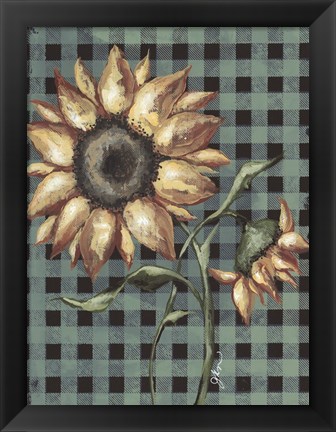 Framed Sunflowers Plaid I Print