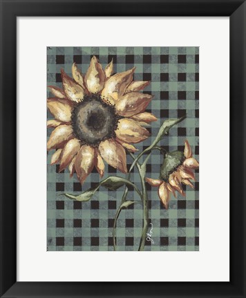 Framed Sunflowers Plaid I Print