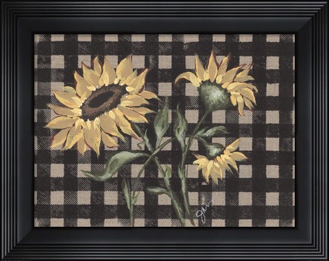 Framed Sunflowers Plaid II Print