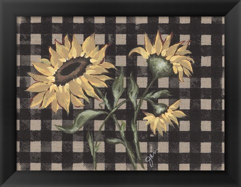 Framed Sunflowers Plaid II Print