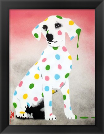 Framed Damien&#39;s Dotty Spotty Dawg - Pink Print