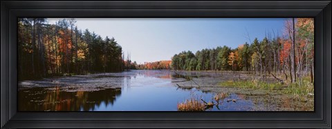 Framed Autumn trees along a lake, Catskill Mountains Print