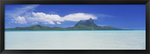 Framed Boat In The Ocean, Bora Bora, French Polynesia Print